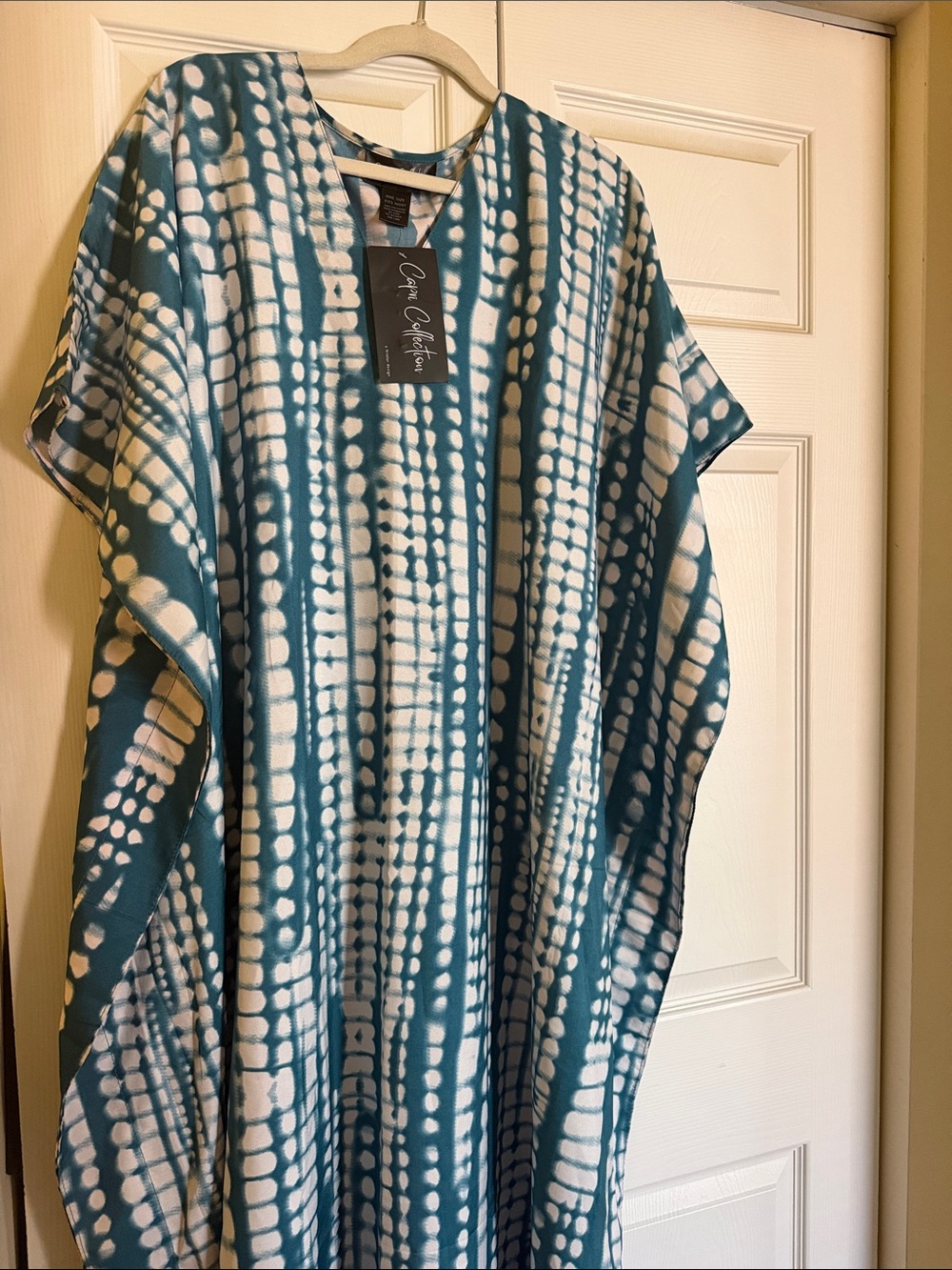 Teal and White Tie-Dye Maxi Caftan Dress